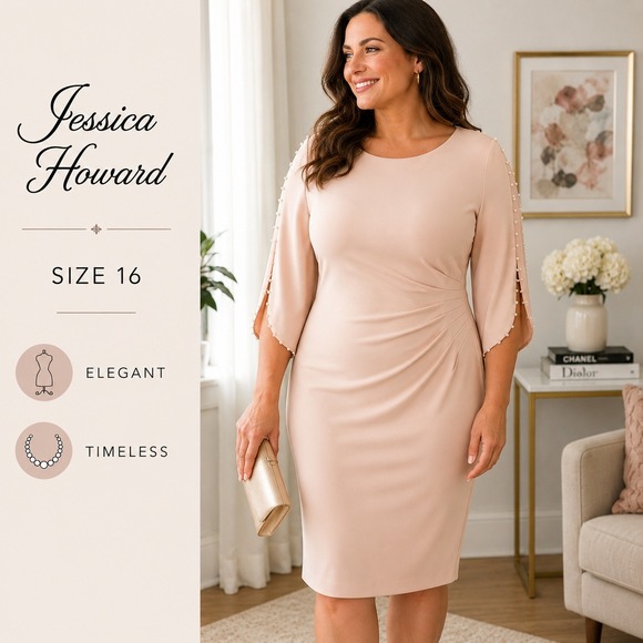 Jessica Howard Dresses & Skirts - Jessica Howard Blush Pink Pearl-Trim Midi Sheath Dress